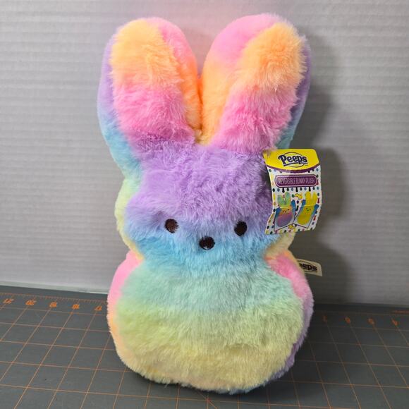 Dan Dee Peeps Reversible Bunny Plush Tie Dye Multicolor Yellow Easter - Picture 1 of 14